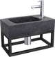 Differnz Brunnenset Bombai Schwarz – Naturstein – Wasserhahn gerade Chrom – mit Handtuchhalter – 40 x 22 x 9 cm