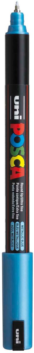 UNI-POSCA POSCA-Marker, AFM PC-1MR, Leitungsdicke 0,7 mm, extra-feiner, metallisches Blau, 1 Stück