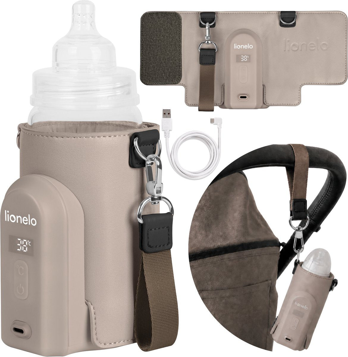 Lionelo thermup go evo Flaschenwärmer – mobil – 5 Temperaturstufen – USB-C-Aufladung – bis zu 9 Stunden Wärme – geeignet für Glas und Kunststoff