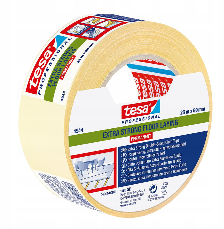 Tesa Professional 1059201 – Teppichband extra stark permanent 25 m 50 mm | 6 Stück