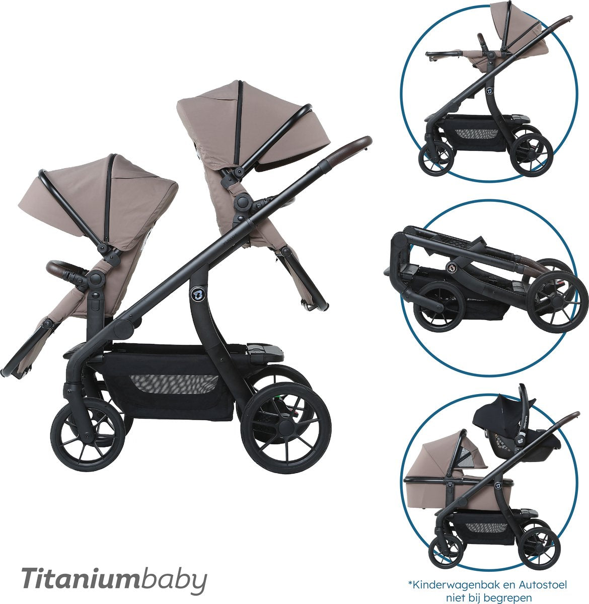 Titanium Baby Titanium Baby Solid Pollux üppiger Taupe Tandem-Doppelkinderwagen
