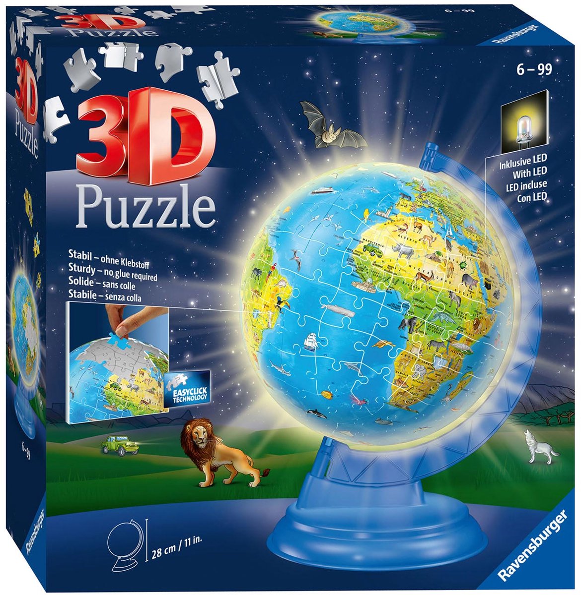 Ravensburger XXL Kinder Globe Night Edition im englischen 3D -Puzzle, 180.