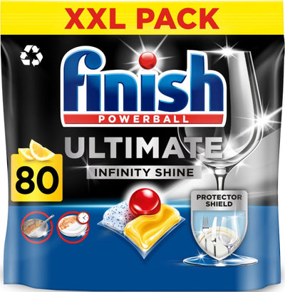 Finish Ultimate Infinity Shine Zitronen-Geschirrspültabletten – 80 Kapseln – vierteljährliche Box