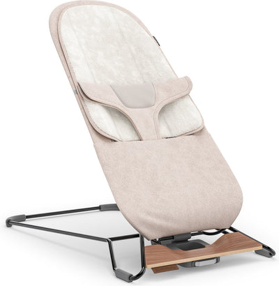 Uppababy – Mira Charlie – Schaukelstuhl – Wippe – Sand – schwarzes Gestell mit Holzsockel – Baby und Kleinkind – 2-in-1-Schaukelstuhl – Entspannen