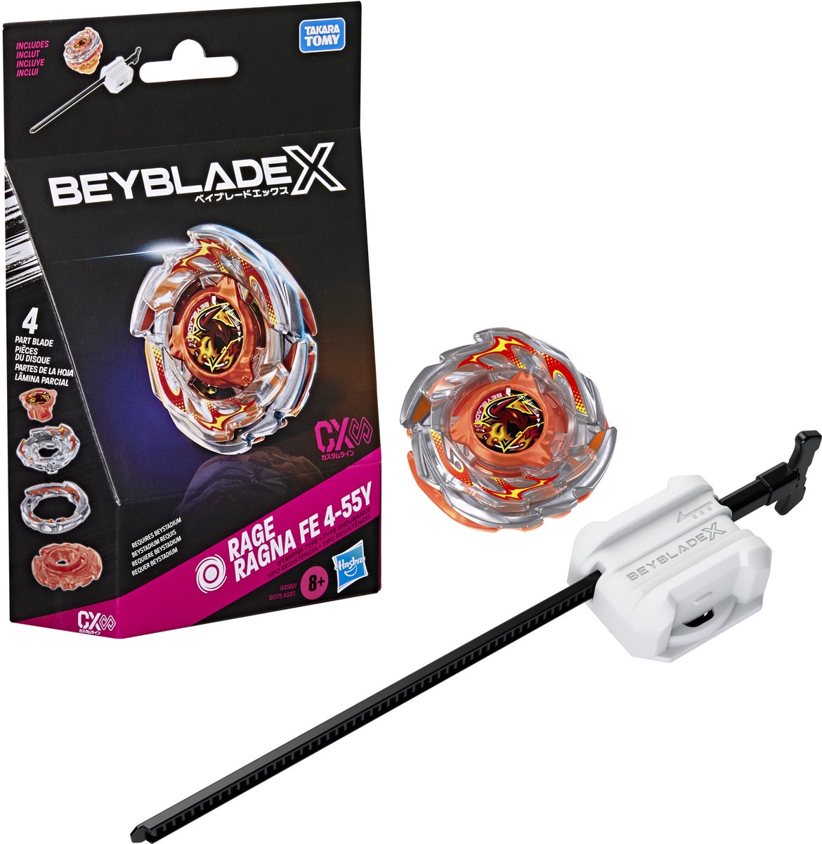 Beyblade x Rage Ragna Fe 4-55y CX Infinity Starterpaket, Kreisel und Launcher