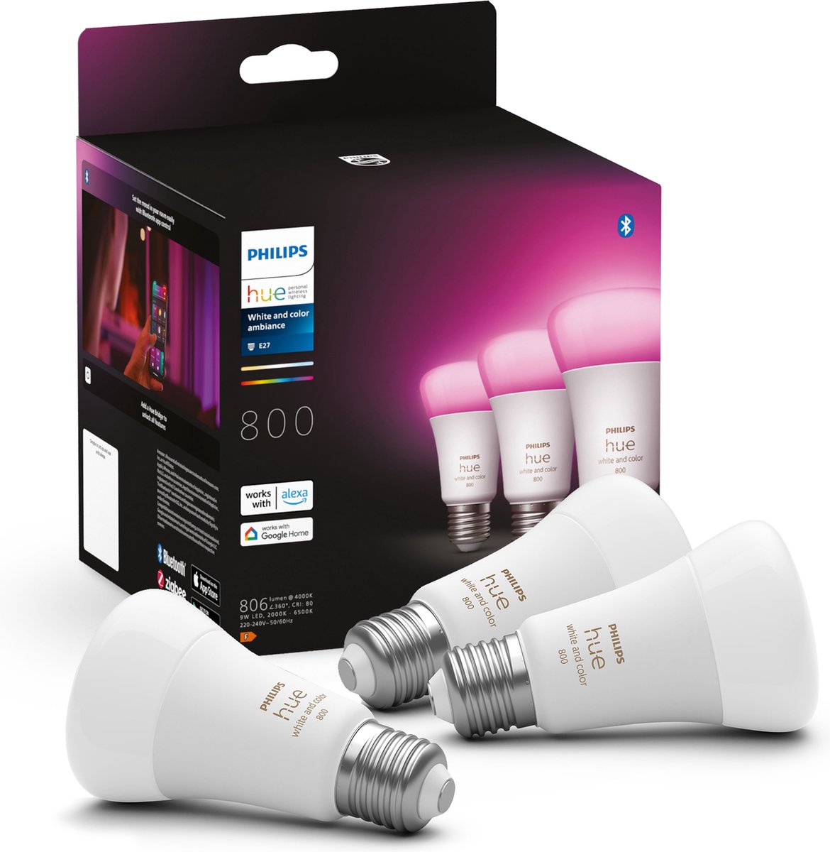 Philips Hue White Color Ambiance E27-Lampe, 3er-Pack, 800 l