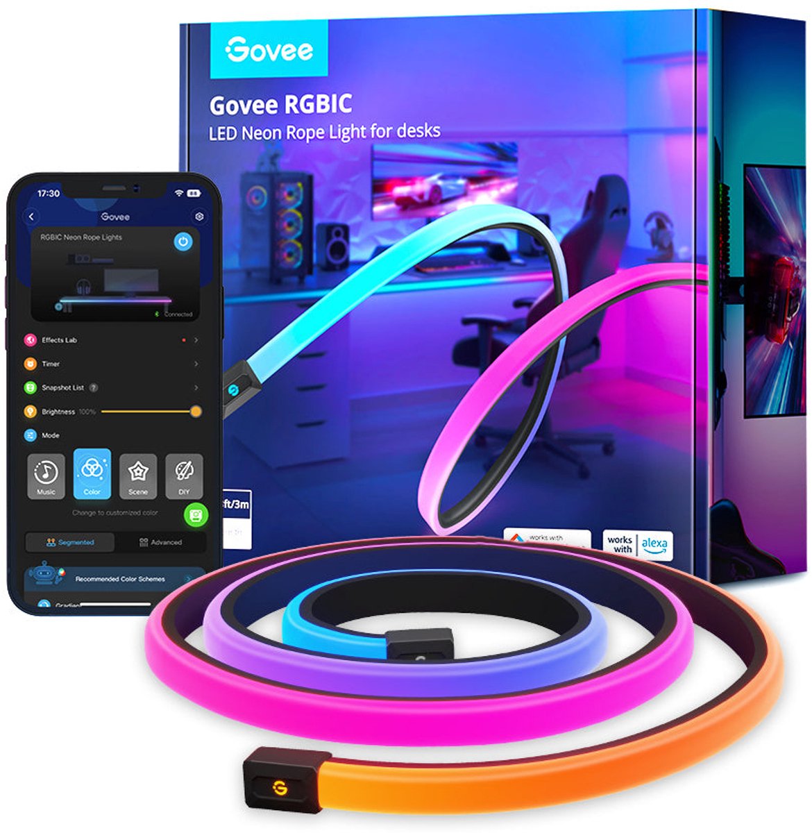Govee Neon-Lichtschlauch für Schreibtische, 3 m, LED-Streifen, RGB, App-Steuerung, Alexa Google