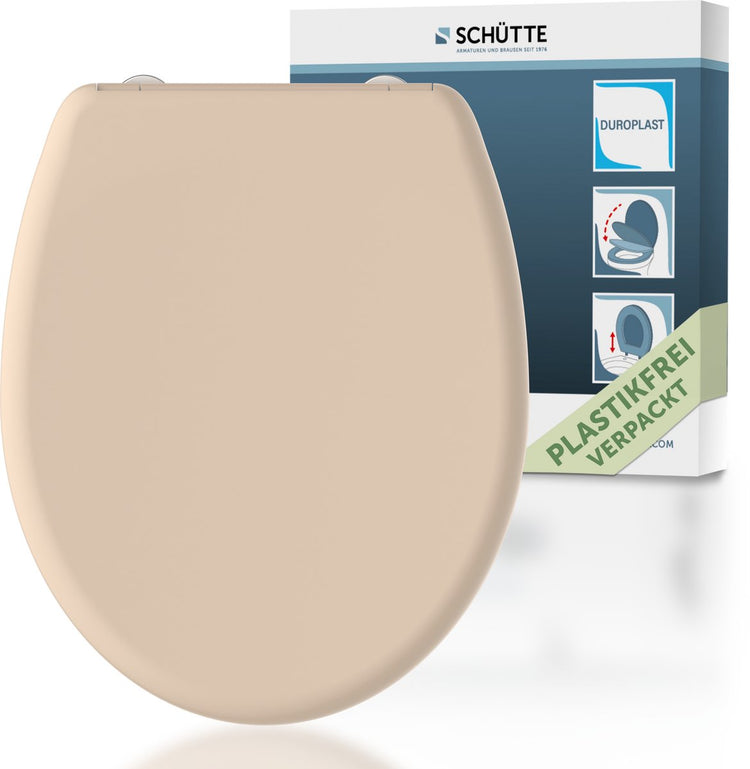 Schütte WC-Sitz 82305 beige – Duroplast – Absenkautomatik – klickbar – Edelstahlscharniere – Belastbarkeit bis 175 kg – lackiert – Bahamabeige