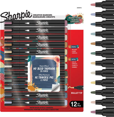 Sharpie kreative Marker-Acryl-Farbstifte | wasserbasierte Farbmarker | Nicht kontinuierliche Tinte schreibt auf den meisten Oberflächen | Aufzählungspunkt | Bastel- und Künstlerbedarf | warme Töne | 12 Stück