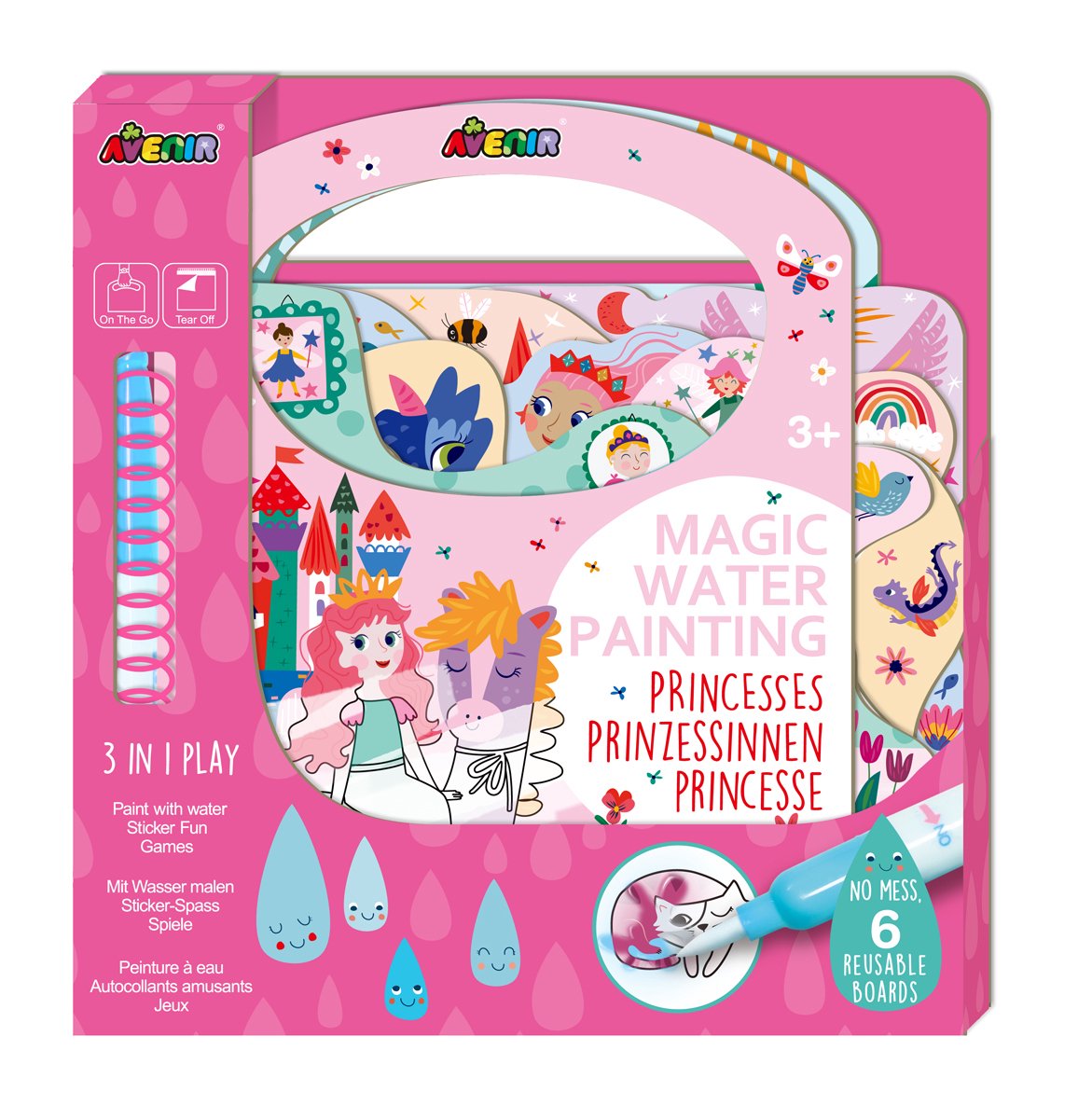 Avenir Magisches Wassergemälde: Buchprinzessin, 6 wiederverwendbare Seiten mit 3-in-1-Spiel, 3+