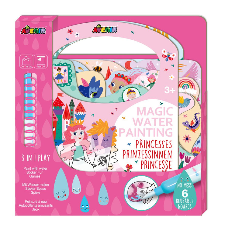 Avenir Magisches Wassergemälde: Buchprinzessin, 6 wiederverwendbare Seiten mit 3-in-1-Spiel, 3+