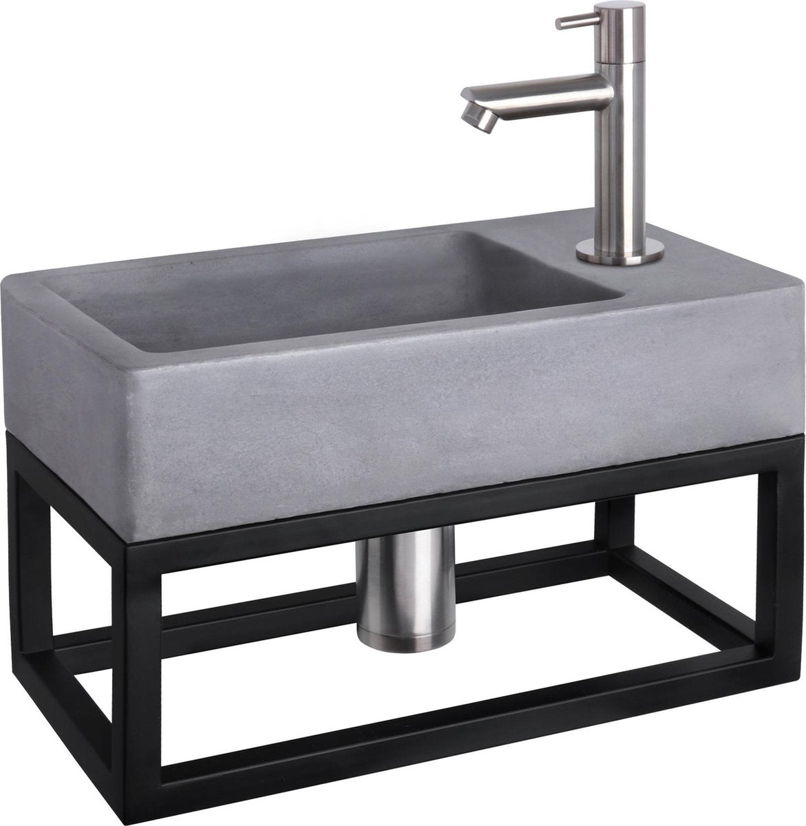 Differnz Force Springbrunnen-Set – Beton dunkelgrau – Wasserhahn gerade Chrom matt – mit Handtuchhalter – 40 x 22 x 9 cm