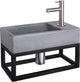 Differnz Force Springbrunnen-Set – Beton dunkelgrau – Wasserhahn gerade Chrom matt – mit Handtuchhalter – 40 x 22 x 9 cm