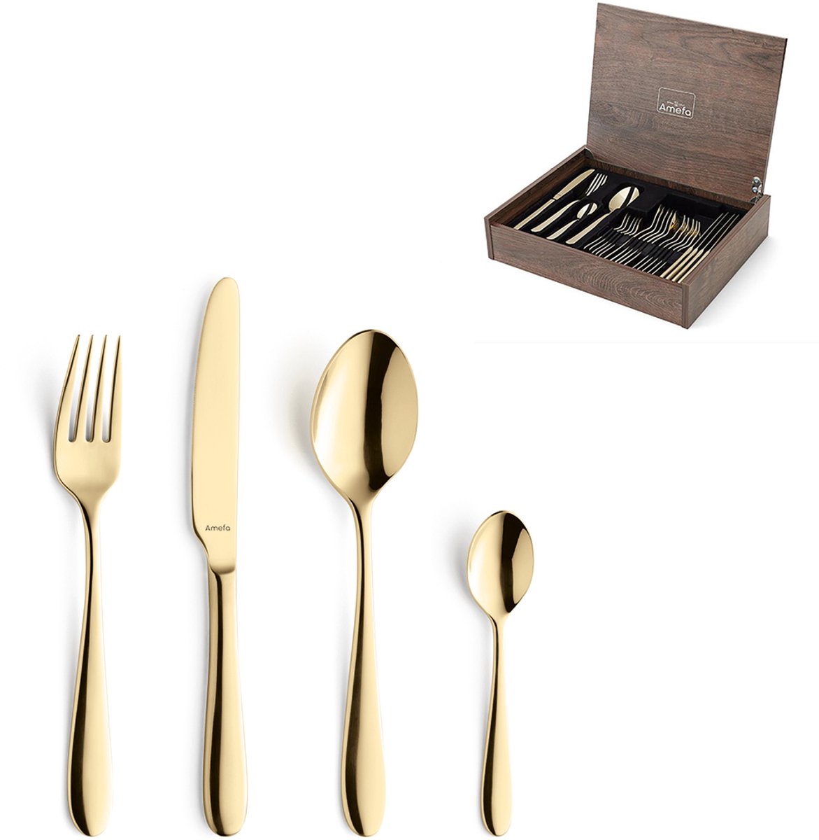 Amefa Oxford - 24-teiliges Besteckset - für 6 Personen - Hochglanz - Gold - in luxuriöser Holzbox