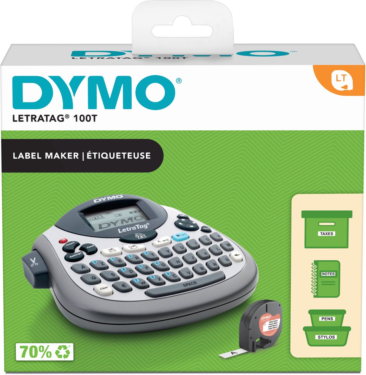 Dymo letratag lt-100t Etikettendrucker | Tragbarer Etikettendrucker mit Azerty-Tastatur | Silber | Ideal für das Büro oder Zuhause