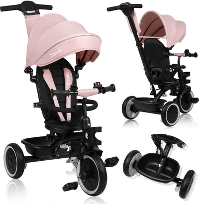 Lionelo Beeren-Dreirad 2in1 – bis 25 kg – 360° drehbarer Sitz – Kinderwagen-Fahrrad in einem – PU-Räder – Freilaufrad – verstellbare Schiebestange – Sonnen- und Regenverdeck – wächst mit dem Kind – lässt sich ohne Werkzeug zusammenbauen
