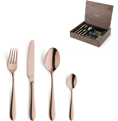 Amefa Oxford – 24-teiliges Besteckset – für 6 Personen – Hochglanz – Kupfer – in luxuriöser Holzbox