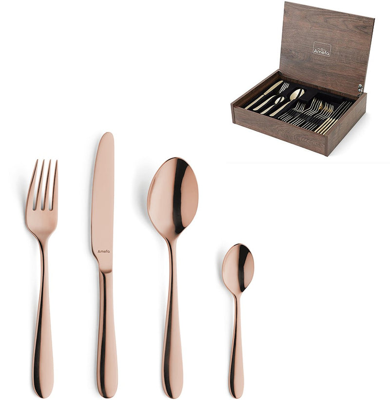 Amefa Oxford – 24-teiliges Besteckset – für 6 Personen – Hochglanz – Kupfer – in luxuriöser Holzbox