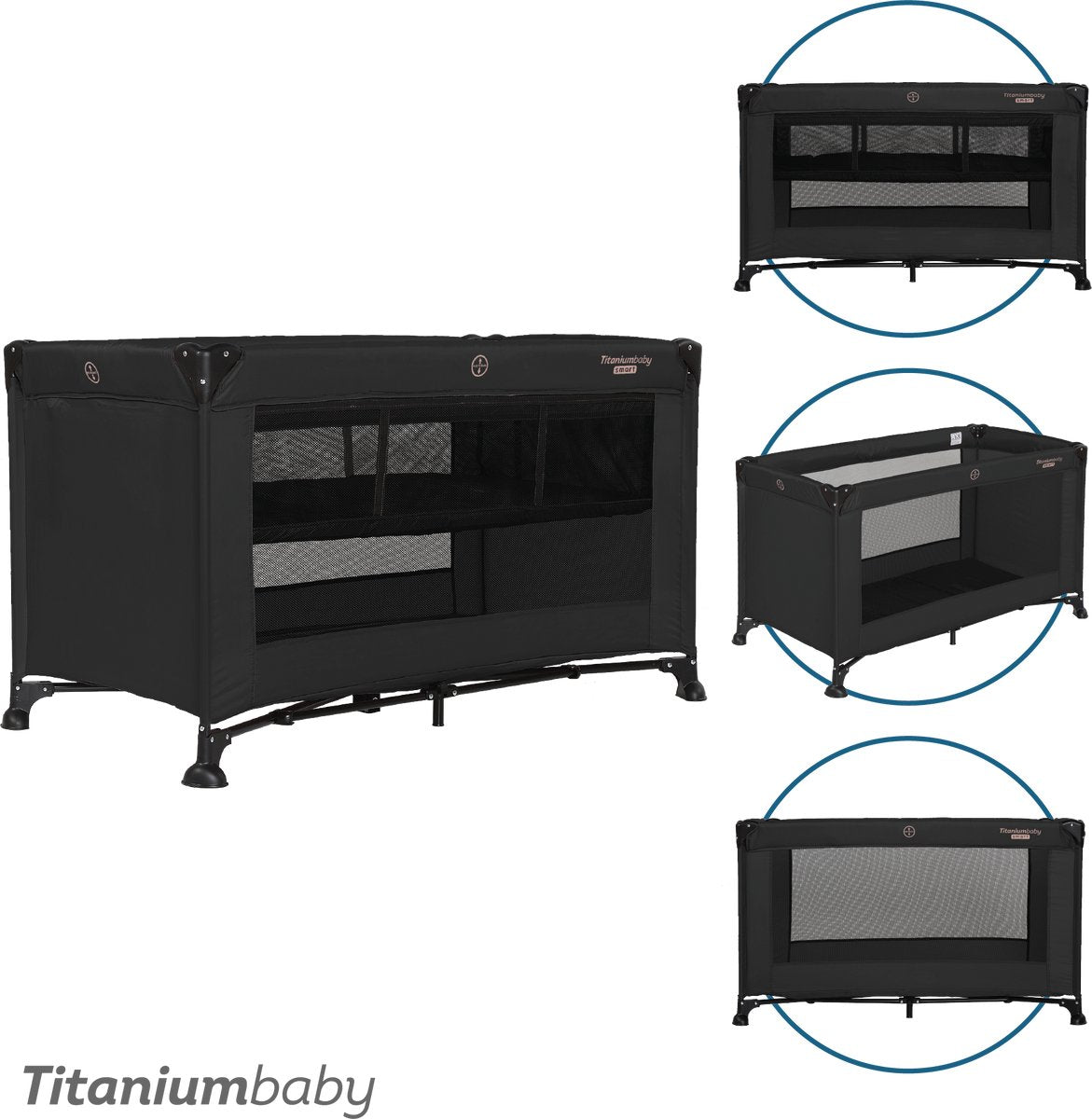 Titanium Baby Titan Baby Campingbett Smart Jordan mit Erhöhung 60x120 cm schwarz inklusive Tragetasche