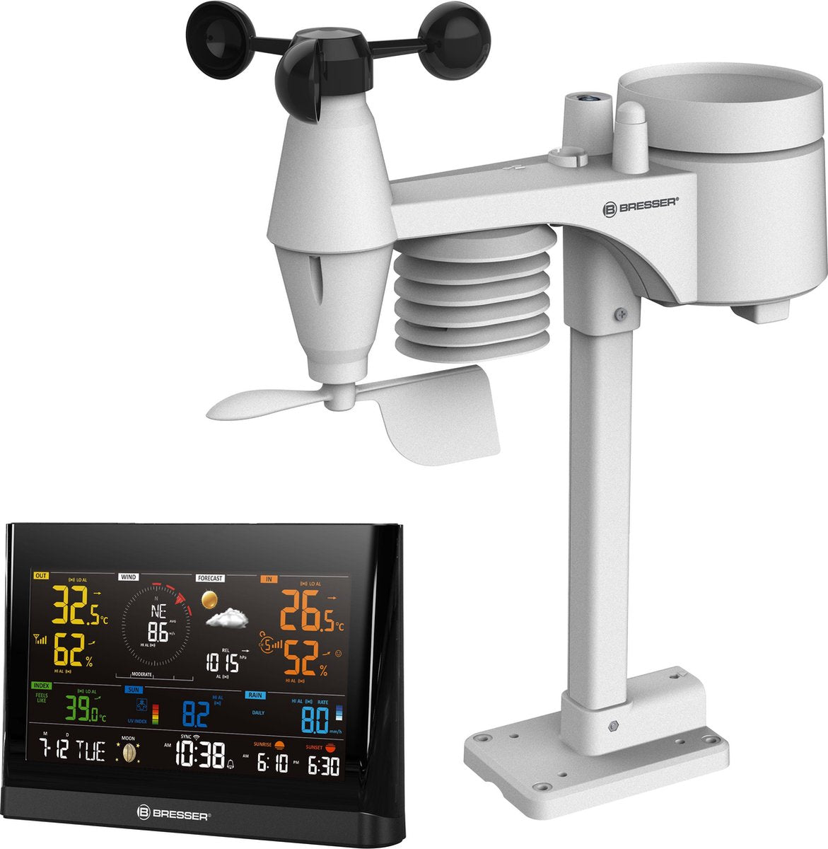 Bresser Wetterstation – 7-in-1-Sensor – für drinnen, draußen – mit WLAN