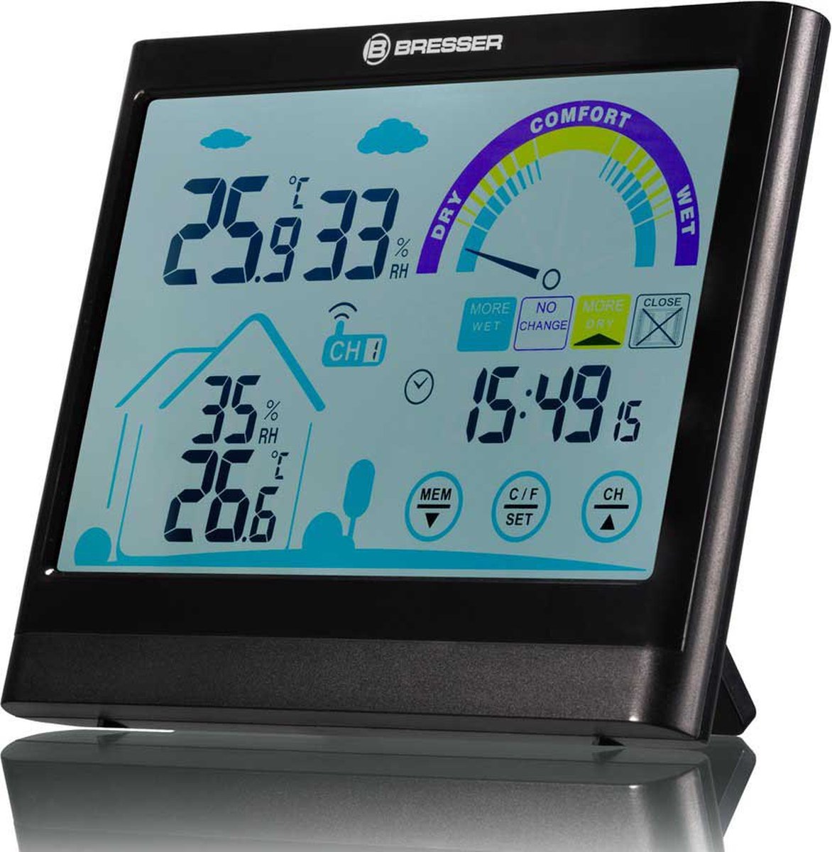 Bresser Wetterstation Theremo und Hygrometer - Ventair - mit Touchscreen - mit Lüftungshinweis
