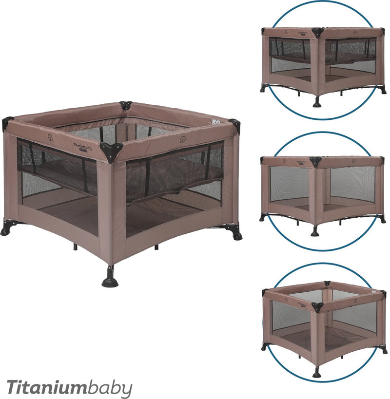 Titanium Baby Titanium Baby faltbares Laufgitter Smart Mason mit Erhöhung 100x100 cm Taupe inklusive Tragetasche