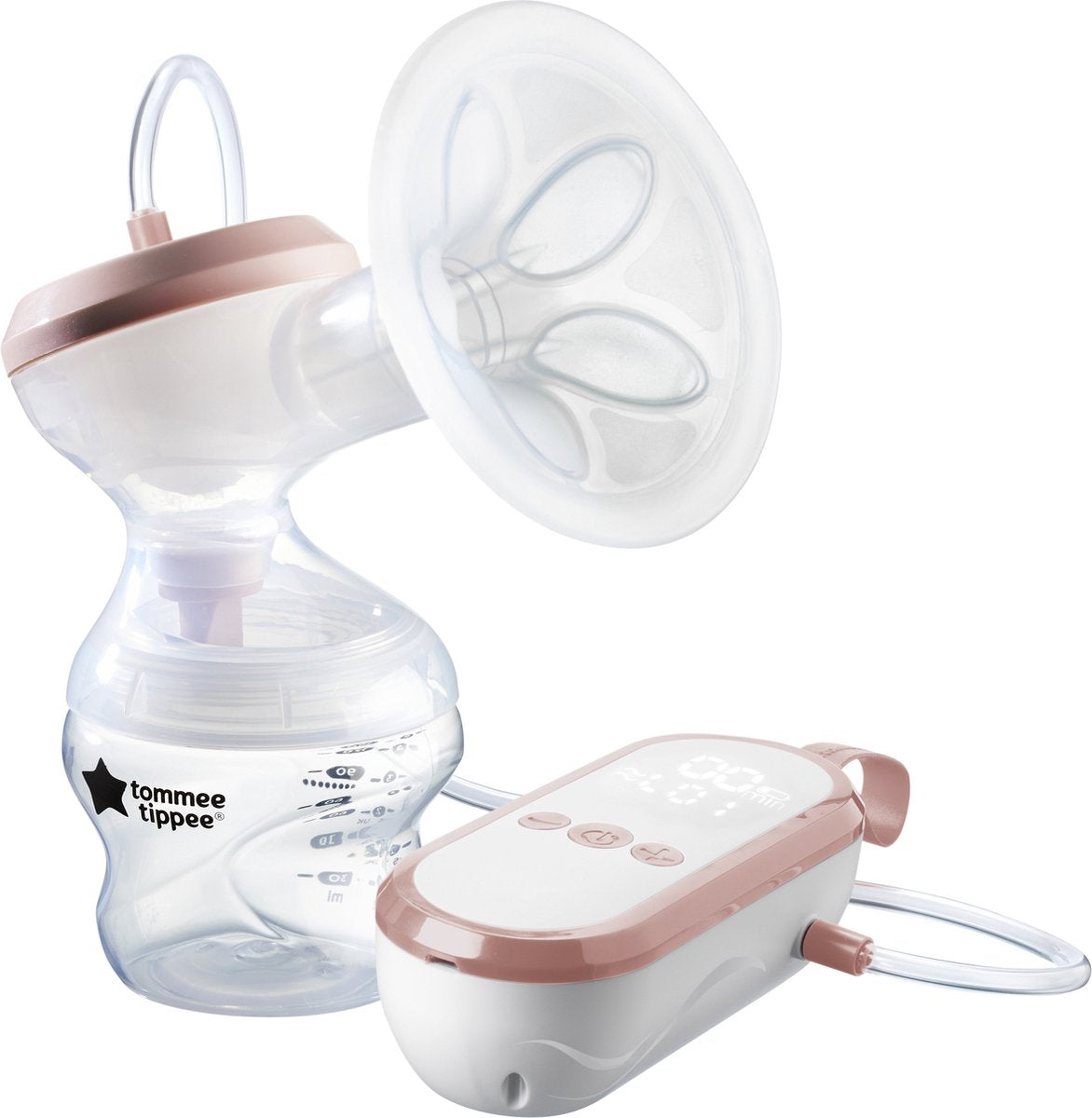 Tommee Tippee für mich gemacht – einzelne elektrische Milchpumpe – starke Saugkraft – weiches Gefühl – wiederaufladbar über USB – leise – tragbar – Express-Modi – Babyflasche im Lieferumfang enthalten