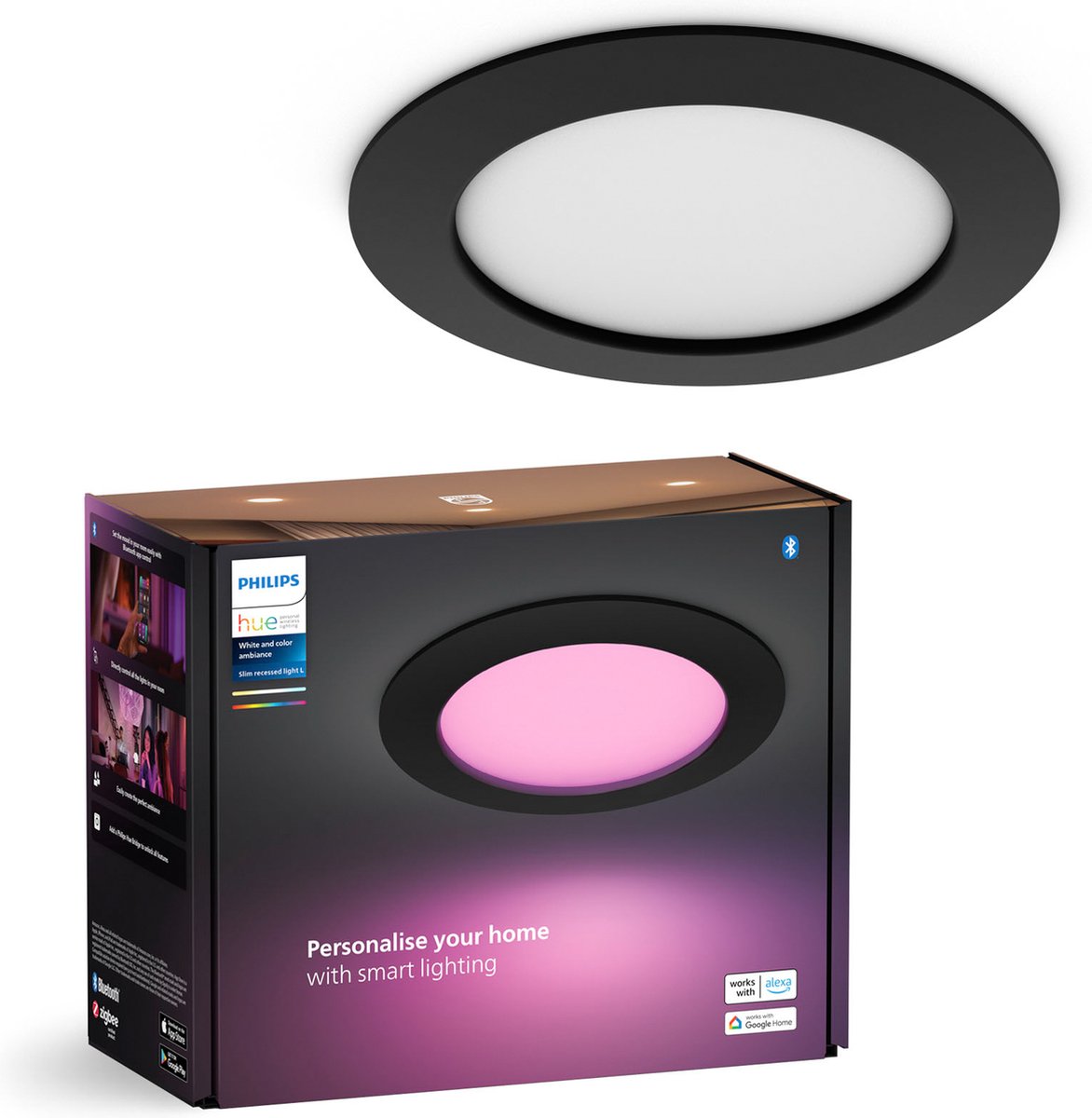 Philips hue Einbaustrahler dünn – weißes und farbiges Licht – ø170 mm – Schwarz