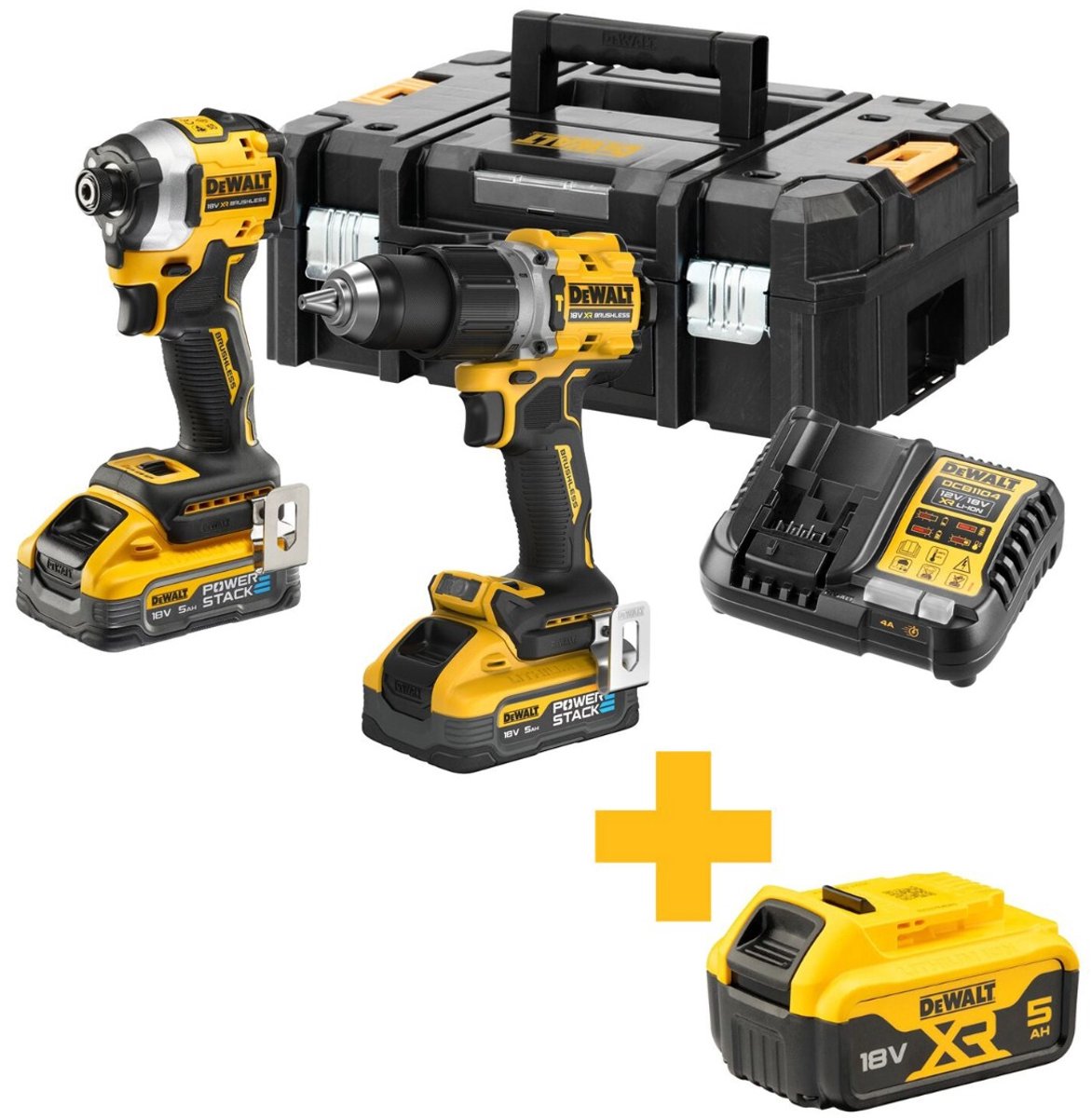 Dewalt DCK2050H2T Batteriekombinationsset 2-teilig (DCD805 + DCF850) 18 V XR 5,0 Ah Power Stack in TSTAK