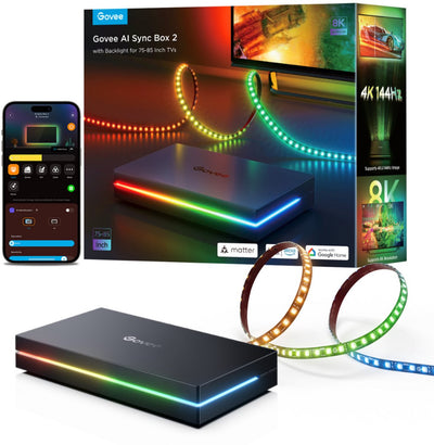Govee AI Sync Box 2 75–85 Zoll – HDMI Sync Box mit LED-Beleuchtung – RGBICW – App-Steuerung – Alexa Google – Matter-kompatibel