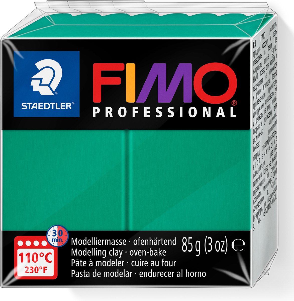 Fimo professional – ofenhärtender, professioneller Modelliermasseblock 85 g – Primärgrün