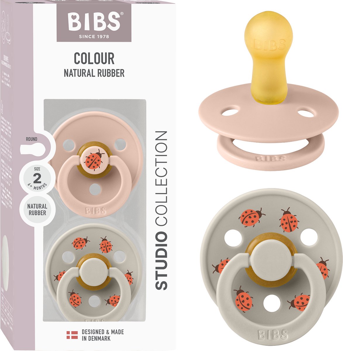 Bibs-Farbschnuller – 6–18 Monate – 2er-Pack – rund – Blush Sand