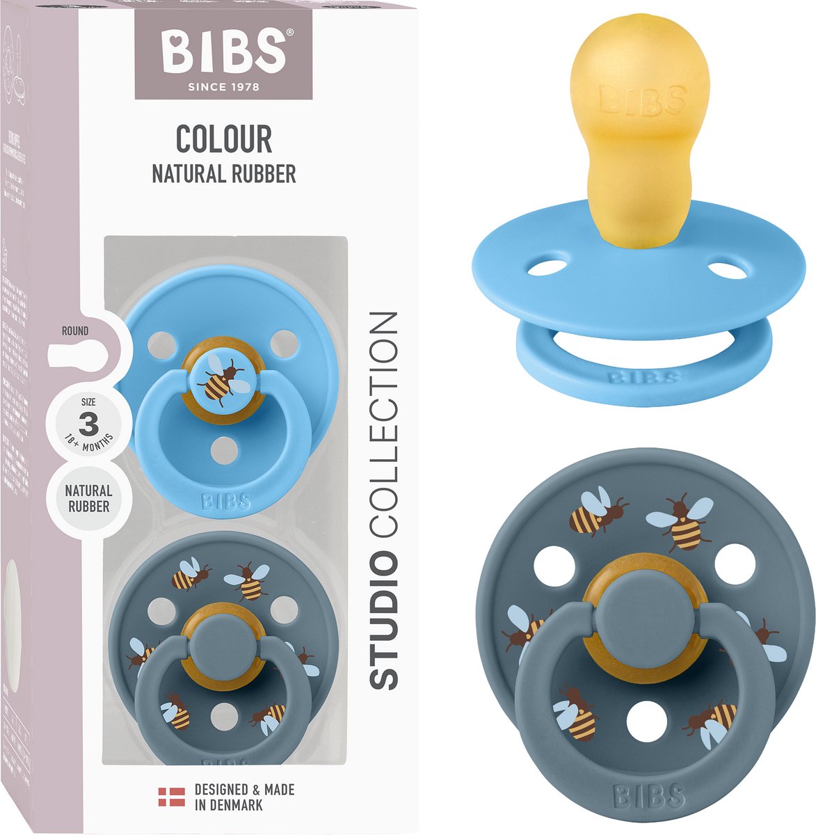 Bibs Colour Studio Sauger 2er Pack. BPA-freier, runder Sauger. Naturkautschuklatex, hergestellt in Dänemark, Größe 3 (18+ Monate), Brise Petrol