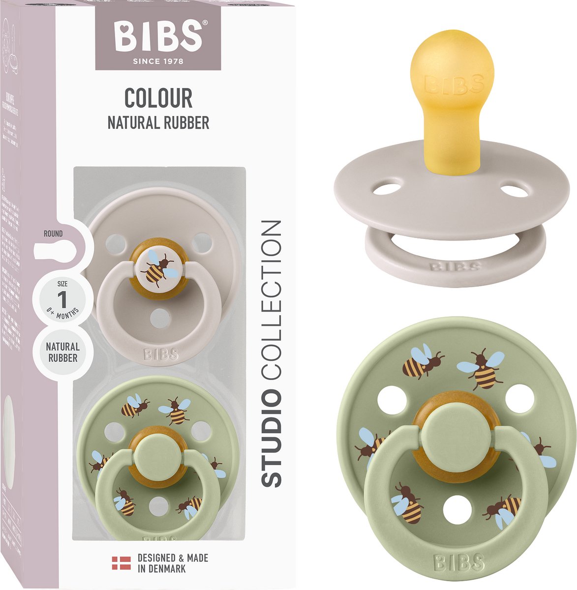 Bibs Farbschnuller – 0–6 Monate – 2er-Pack – rund – Pilzsalbei