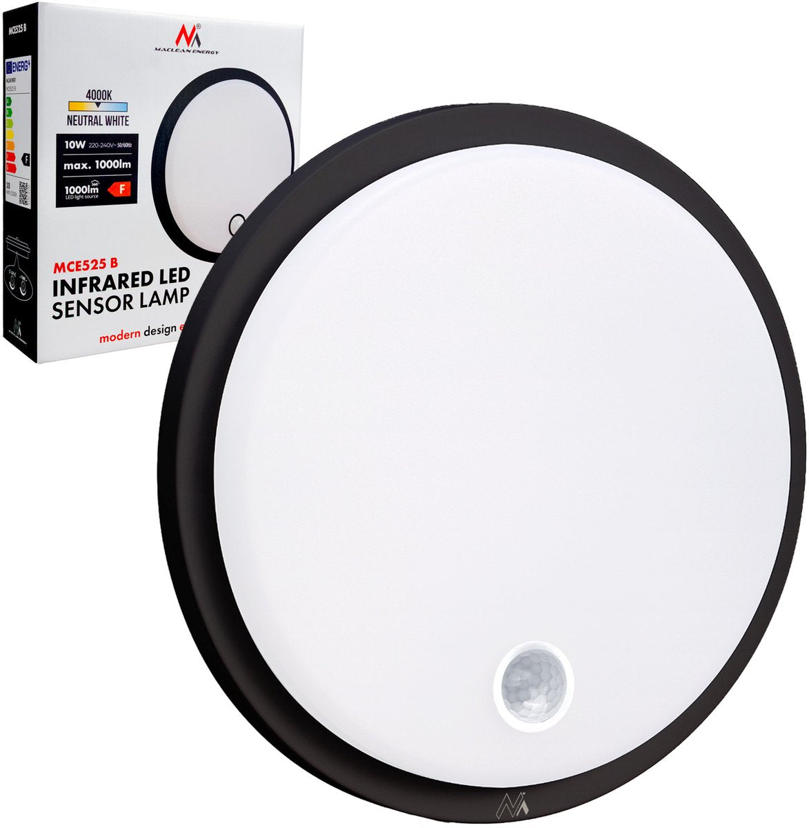 Maclean - Wandleuchte - LED-Lampe mit Bewegungssensor - PIR-Sensor - 10 W - IP65 - 1000 lm - neutrale Farbe - mce525 b