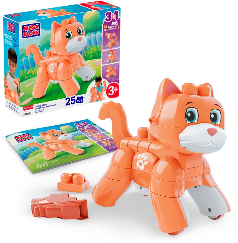 Mega Bloks Fisher-Price Rolling Kitten Toy Blocks – mit rotierenden Rädern, 25 Teile