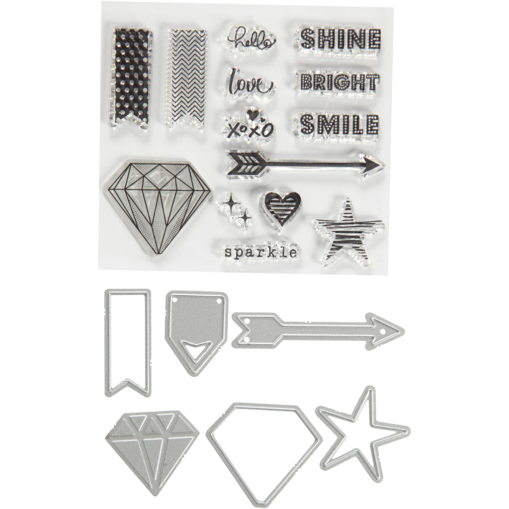 Creativ Firmenstempel, Prägefolder und Stanzformen, Wörter und Zeichen, Größe 1,5-6 cm, 1 Box