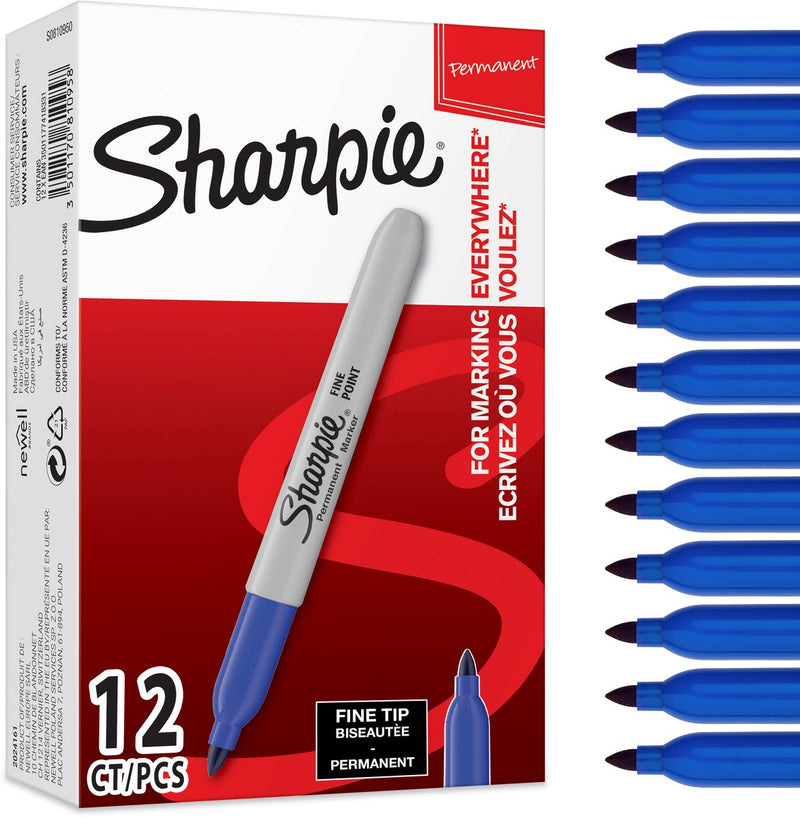 Permanentmarker Sharpie, feine Spitze, blau, 12 Stück