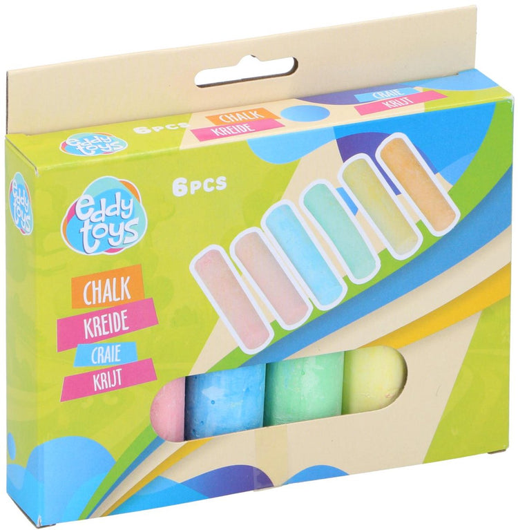 Eddy Toys Kreide – 30020 – 10,5 x 2,5 x 2,2 cm – Gehwegkreide 6 Stück – farbige Kreide für draußen – pastellfarbene Gehwegkreide für Kinder ab 2 Jahren – rosa, blau, grün, gelb und orange