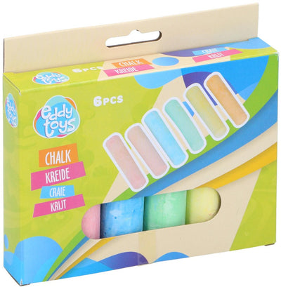 Eddy Toys Kreide – 30020 – 10,5 x 2,5 x 2,2 cm – Gehwegkreide 6 Stück – farbige Kreide für draußen – pastellfarbene Gehwegkreide für Kinder ab 2 Jahren – rosa, blau, grün, gelb und orange