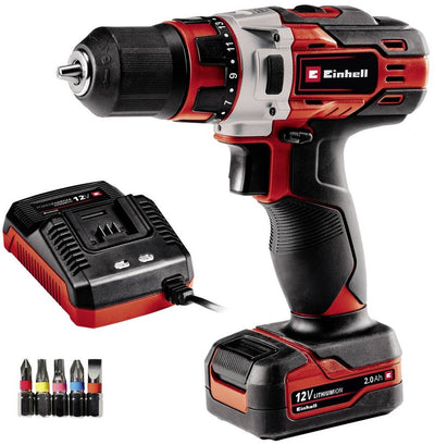 Einhell Akku-Bohrschrauber TE-CD 18 1 Li Kit – 12 V Li-Ion – 30 Nm – 0–1400 U/min – 10 mm Schnellspannbohrfutter – inkl. 1x 2,0 Ah Akku und Ladegerät