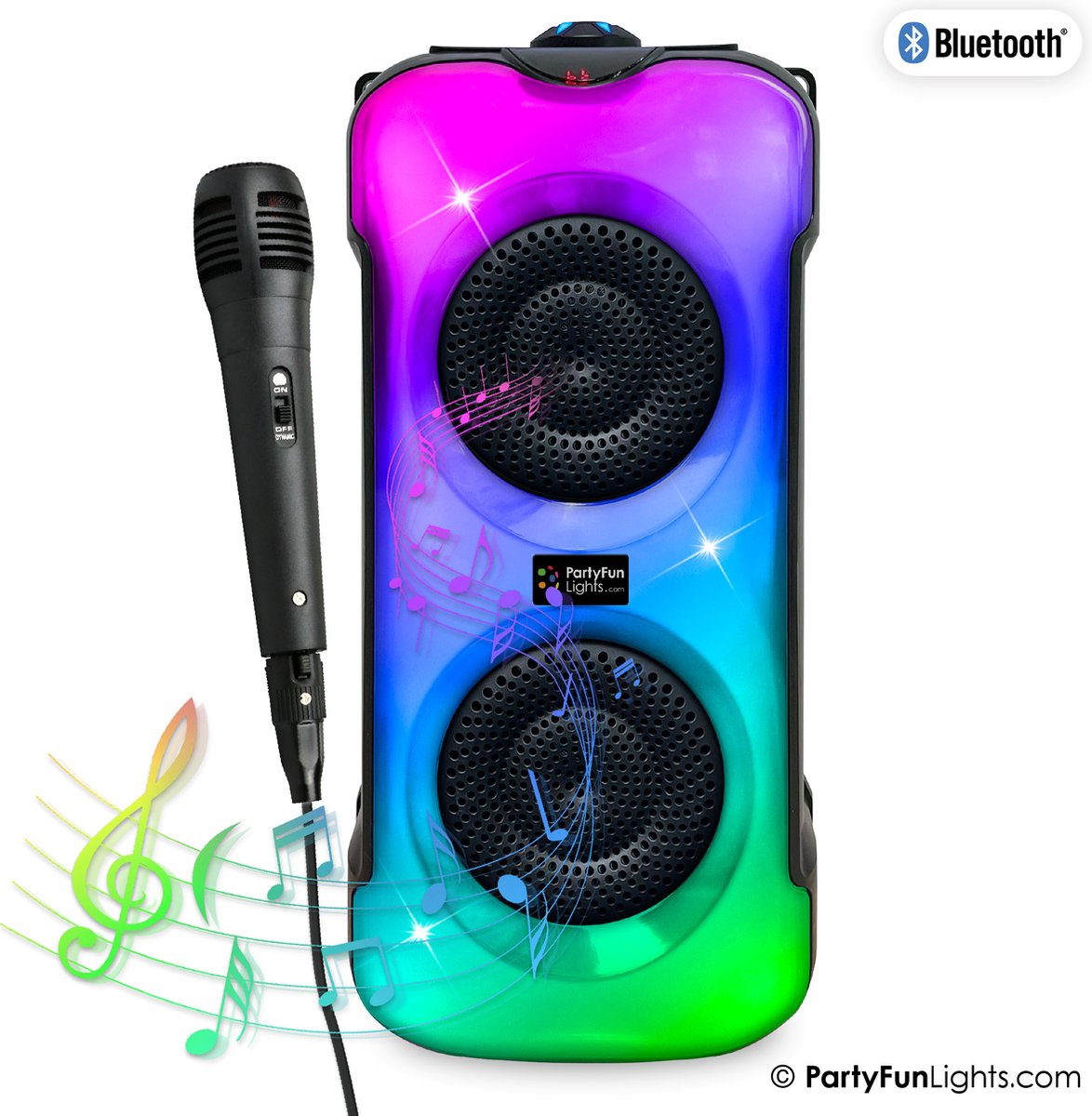 Partyfunlights - Bluetooth-Party-Karaoke-Set - LED-Front wechselt die Farbe - inkl. Mikrofon - Lichteffekte