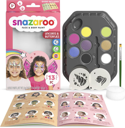 Snazaroo 1172181 Einhorn-Schmetterlings-Aqua-Schminkfarbe – Gesichtsfarbe für Kinder – Einhorn-Schmetterlings-Schminkset – sicher, hypoallergen