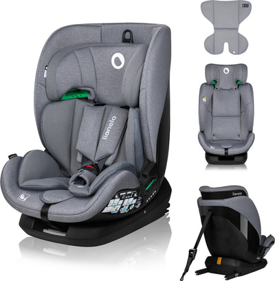 Lionelo Lavendel i-Size Babyautositz – 9 bis 36 kg (1,5–12 Jahre Gruppe 1 2 3 76–150 cm) – Autositz mit Isofix – hoher verstärkter Seitenschutz – Belüftung – Stahlverstärkung – Einbauanzeigen – 5 Liegepositionen, verstellbare Kopfstütze