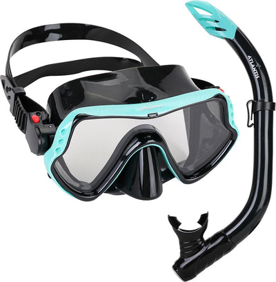 Atlantis Samana Pro Combo – Schnorchelset – Schnorchel-Taucherbrille – verstärktes Glas – Trockenoberteil – Luxus-Aufbewahrungstasche – Erwachsene – Schwarz-Türkis