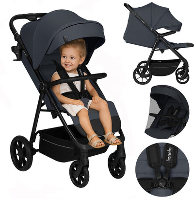 Lionelo Iva – Kinderwagen Buggy Premium – 6 Monate 4 Jahre (bis 22 kg) – 360° drehbare Räder mit Federung – Magnetgurt – XXL-Sonnenverdeck UPF50 – verstellbare Rückenlehne, Fußstützen-Schiebegriff – großer Einkaufskorb – Stadtgelände – Kinderwagen