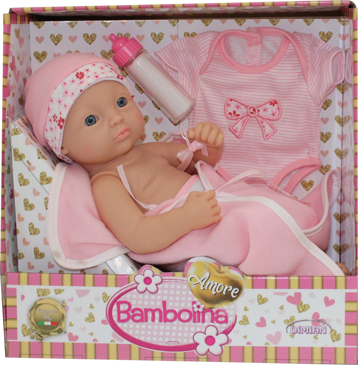 Dimian-Puppe mit Badewanne und Zubehör – Amore – 30 cm.