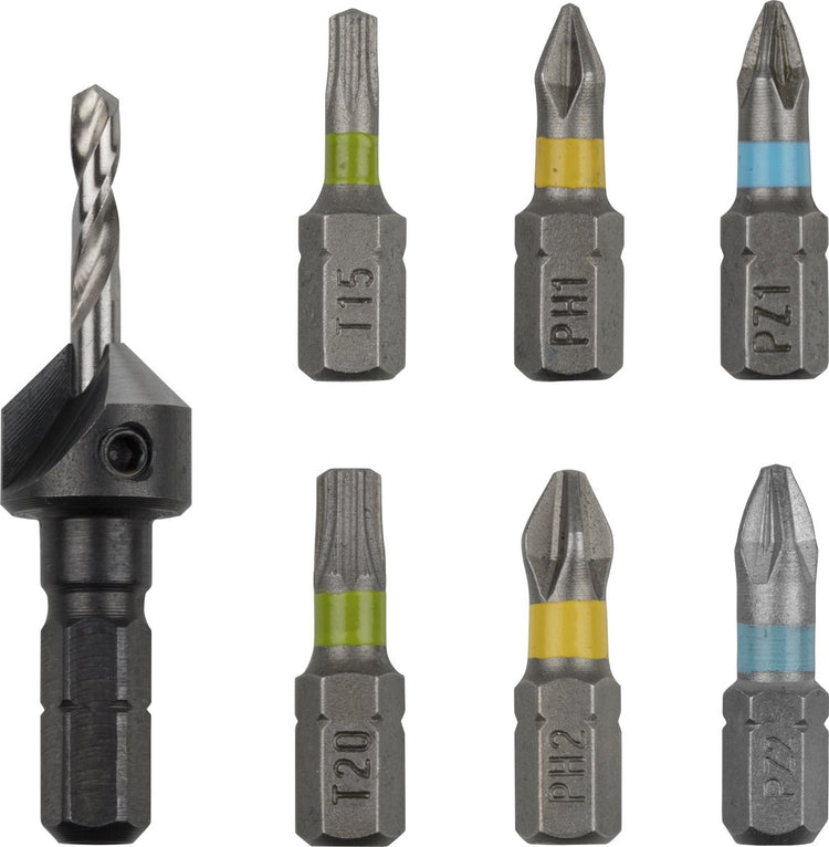 Wolfcraft – Flip-Bit-Zubehör – Senkbohrer – PH 1, PH 2, PZ 1, PZ 2, TX 15, TX 20 – 3085000
