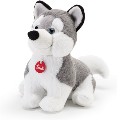 Trudi Welpe Kuscheltier Hund Husky Welpe 28 cm – hochwertiges Plüsch-Kuscheltier – Kuscheltier für Jungen und Mädchen – grau weiß – 19x28x28 cm Größe M