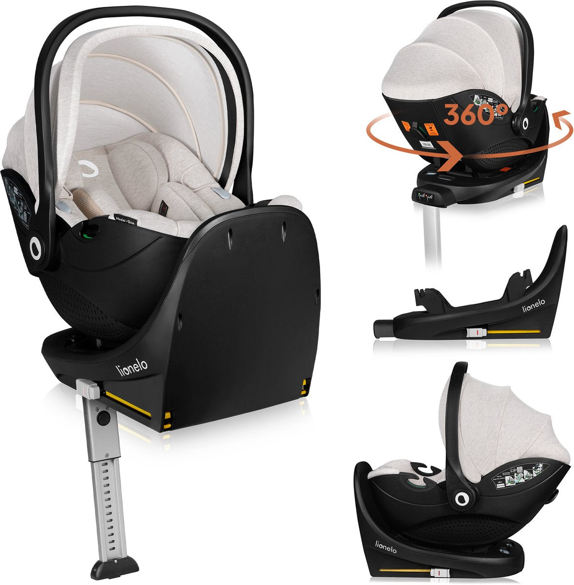 Lionelo Moxie i-Size-Set – Autositz mit drehbarer ISOFIX-Basis – Autositz RWF ab der Geburt – Bambusstoff – 360° Drehung – magnetische Gürtelhaken – Dri-Sitz – Kopfstütze mit Memory-Schaum – 4,3 kg – atmungsaktiv waschbar